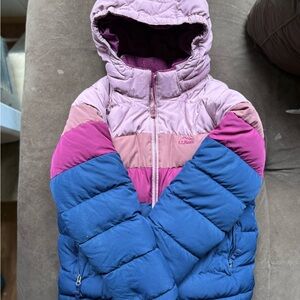 L.L. Bean Pink and Blue Hooded Puffer Jacket